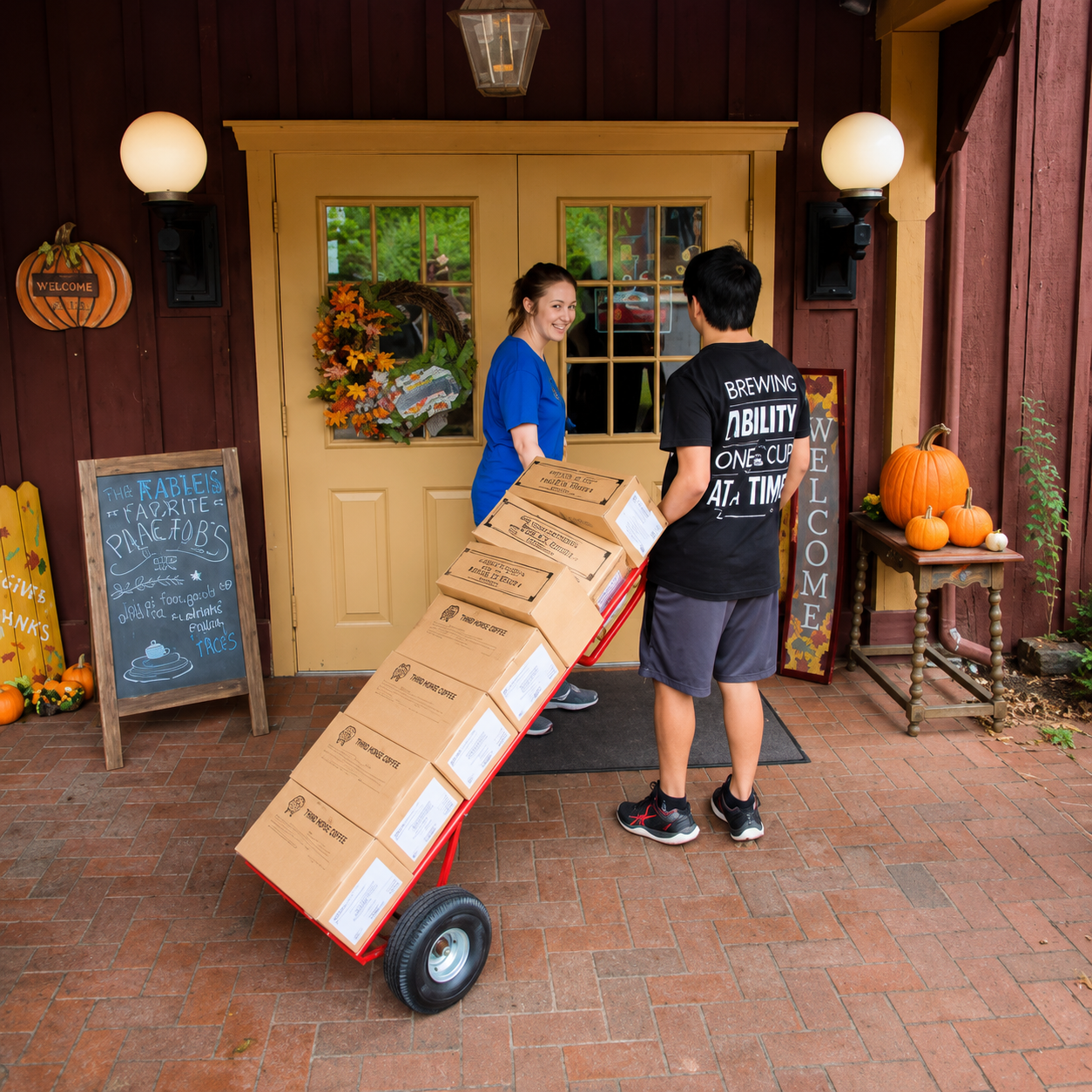 Josiah delivering Third Horse Coffee to So Much To Give Inclusive Café